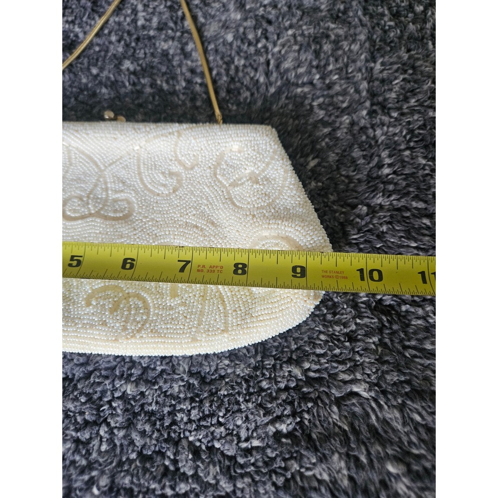 Mantessa Beaded Clutch Ivory Scroll Evening Bag Made Japan Bridal 1950 Vintage - Picture 6 of 7
